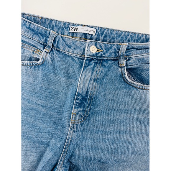 Zara Denim - ZARA Womens High Waisted Straight Leg Frayed Hem Blue Jeans Size 8